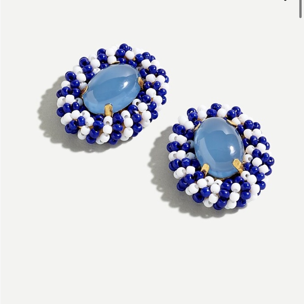 J. Crew seed-Bead framed Oval stud earrings